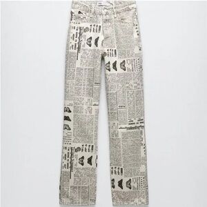 Zara Newspaper Print Straight Jeans